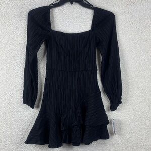 City Studio Black Textured Long Sleeve Dress